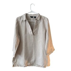 Tahari 100% HEMP Popover Blouse Top Size LG Brown Casual Lagenlook Sustainable